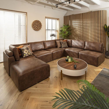 Quatropi 6 Seater Large Sectional U-Shape Corner Sofa Sectional Couch Brown