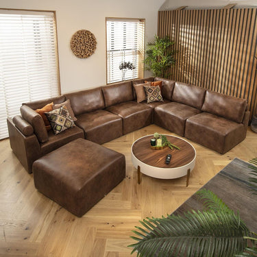 Quatropi 6 Seater Large Sectional U-Shape Corner Sofa Sectional Couch Brown