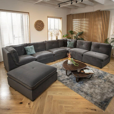 Quatropi 6 Seater Large Sectional U-Shape Corner Sofa Sectional Couch Grey Velvet