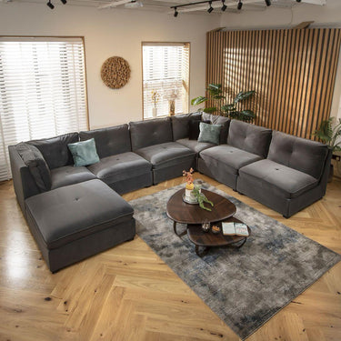 Quatropi 6 Seater Large Sectional U-Shape Corner Sofa Sectional Couch Grey Velvet