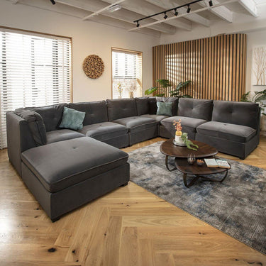 Quatropi 6 Seater Large Sectional U-Shape Corner Sofa Sectional Couch Grey Velvet