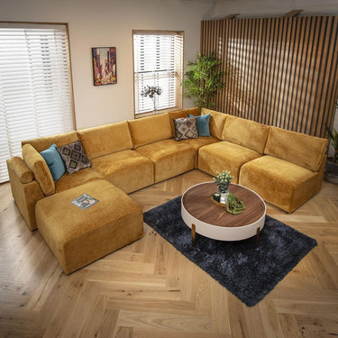 Quatropi 6 Seater Large Sectional U-Shape Corner Sofa Sectional Couch Mustard
