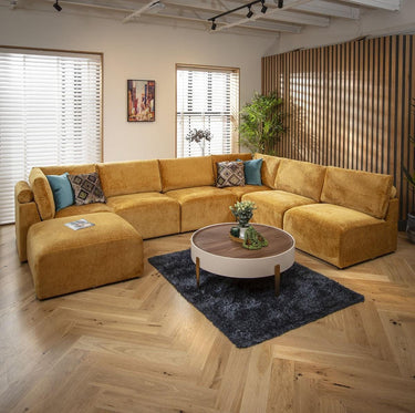 Quatropi 6 Seater Large Sectional U-Shape Corner Sofa Sectional Couch Mustard