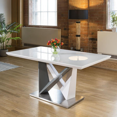 Quatropi 6 Seater Modern Glass Table And Chairs Dining Set White Blue Fabric