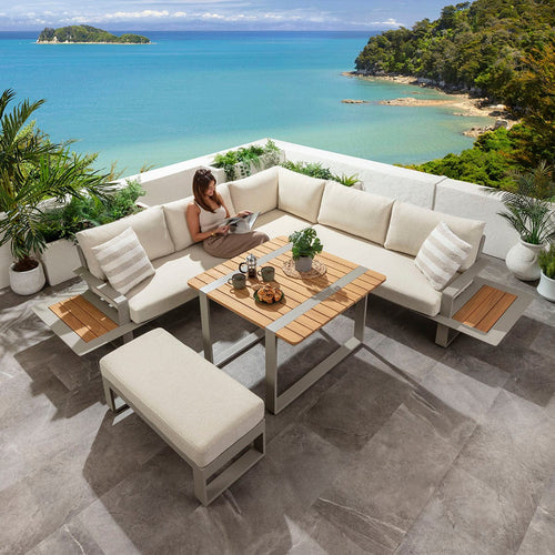 Icon Outdoor Garden Corner Sofa Dining Set Cream & Almond Aluminium