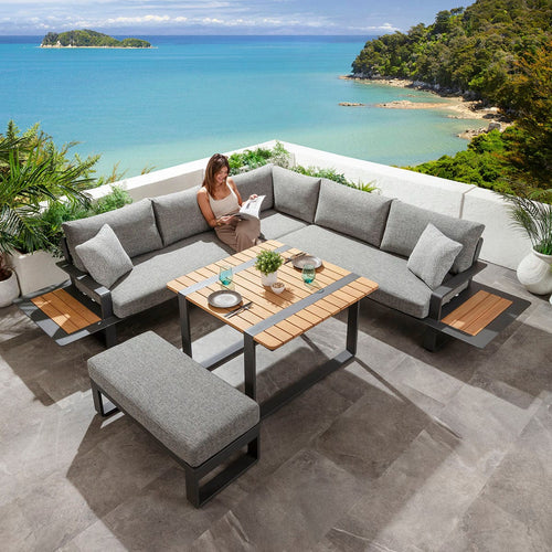 Icon Outdoor Garden Corner Sofa Dining Set Smoke & Grey Aluminium