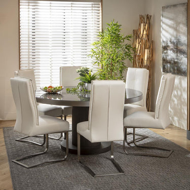 Quatropi 6 Seater Round Dining Set Gloss Glass Dining Table and Chairs White Grey
