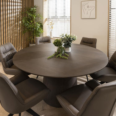 Quatropi 6 Seater Round Dining Table And Leather Swivel Chair Dining Set Grey