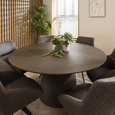 Quatropi 6 Seater Round Dining Table And Swivel Chair Dining Set For Six Brown