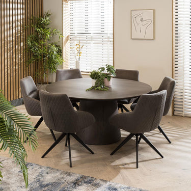 Quatropi 6 Seater Round Dining Table And Swivel Chair Dining Set For Six Brown