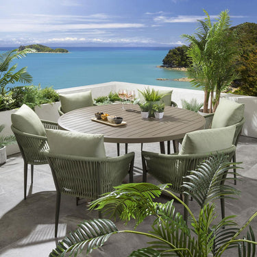 Quatropi 6 Seater Round Garden Dining Set Outdoor Table & Chairs Green Aluminium