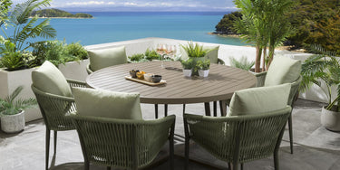 Quatropi 6 Seater Round Garden Dining Set Outdoor Table & Chairs Green Aluminium