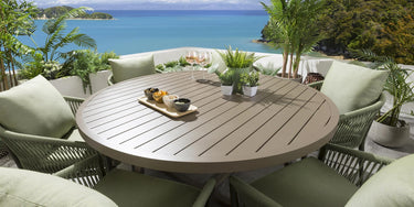 Quatropi 6 Seater Round Garden Dining Set Outdoor Table & Chairs Green Aluminium