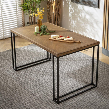 Quatropi 6 Seater Solid Wood Dining Table Herringbone Black Metal Legs 140x80cm