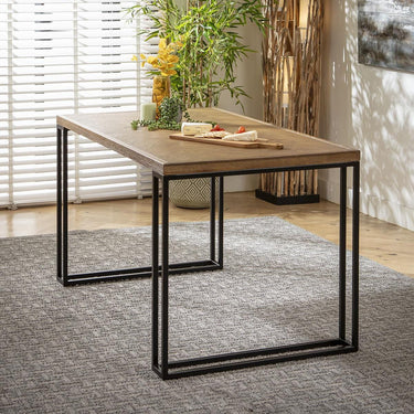 Quatropi 6 Seater Solid Wood Dining Table Herringbone Black Metal Legs 140x80cm