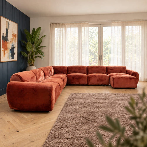 Maddie 7 Seater Modular Corner Cinema Sofa Fire Orange 373x373cm 17