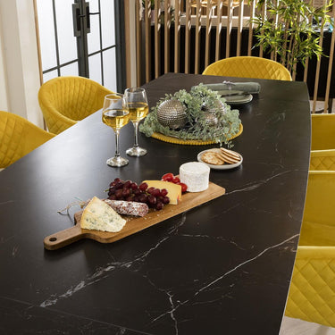 Quatropi 8 Chair Modern Dining Set Extending Ceramic Marble Black Yellow Velvet