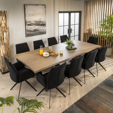 Quatropi 8 Chair Stained Solid Wood Extending Dining Set Black Velvet 160-230cm