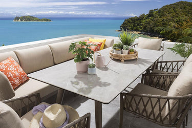 Quatropi 8-Seat Aluminium Garden Dining Set Outdoor Bench Table & Chairs Ceramic Beige S2