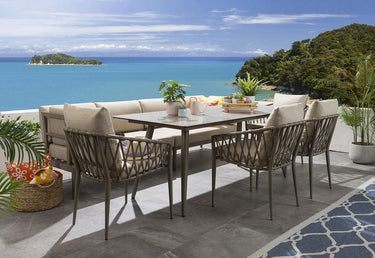 Quatropi 8-Seat Aluminium Garden Dining Set Outdoor Bench Table & Chairs Ceramic Beige S2