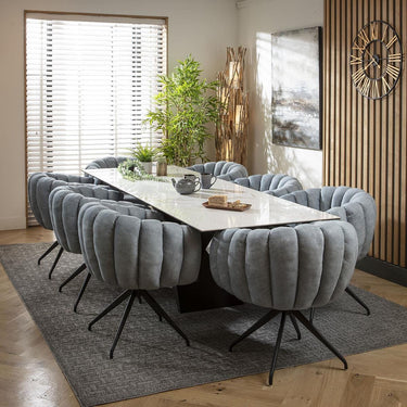 Quatropi 8 Seat Extendable Dining Set Ceramic Dining Table and Chairs Blue White