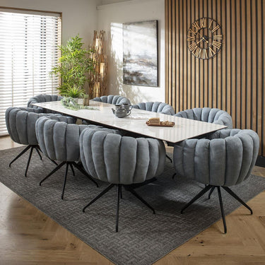 Quatropi 8 Seat Extendable Dining Set Ceramic Dining Table and Chairs Blue White