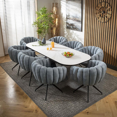 Quatropi 8 Seat Extendable Dining Set Ceramic Dining Table and Chairs Blue White
