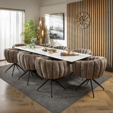 Quatropi 8 Seat Extendable Dining Set Ceramic Dining Table and Chairs Brown White