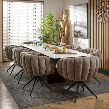 Quatropi 8 Seat Extendable Dining Set Ceramic Dining Table and Chairs Brown White