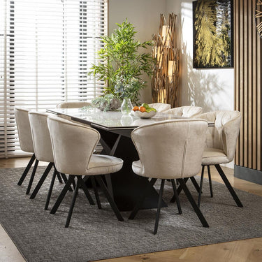 Quatropi 8 Seat Extendable Dining Set Ceramic Dining Table and Chairs Cream White
