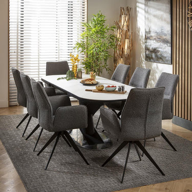 Quatropi 8 Seat Extendable Dining Set Ceramic Dining Table and Chairs Grey White