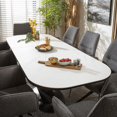 Quatropi 8 Seat Extendable Dining Set Ceramic Dining Table and Chairs Grey White