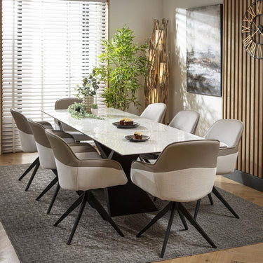 Quatropi 8 Seat Extendable Dining Set Ceramic Dining Table and Chairs White Gold