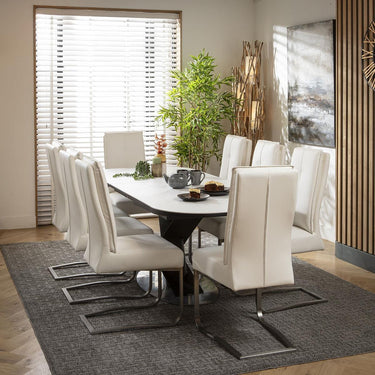 Quatropi 8 Seat Extendable Dining Set Ceramic Dining Table and Chairs White Leather