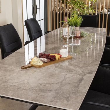Quatropi 8 Seat Extending Ceramic Marble Dining Set Grey Black Velvet 160-240cm