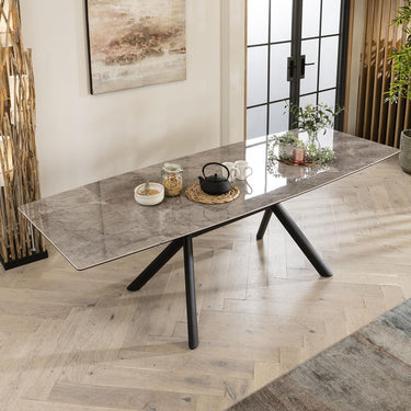 Quatropi 8 Seat Extending Ceramic Marble Dining Set Grey Black Velvet 160-240cm