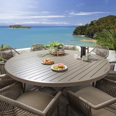 Quatropi 8 Seat Round Outdoor Garden Table and Chairs Dining Set Aluminium Beige 
