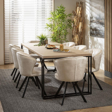Quatropi 8 Seat Solid Wood Dining Set Herringbone Dining Table and Chairs Cream