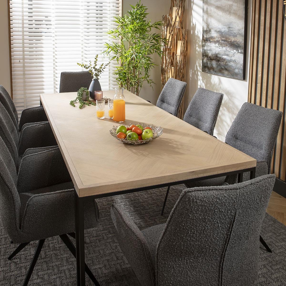 8 Seat Solid Wood Dining Set Herringbone Dining Table and Chairs Grey ...