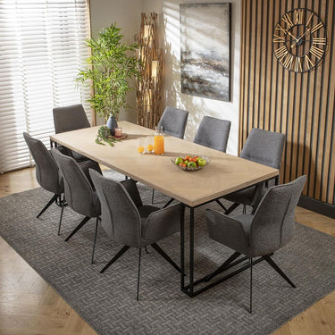 Quatropi 8 Seat Solid Wood Dining Set Herringbone Dining Table and Chairs Grey