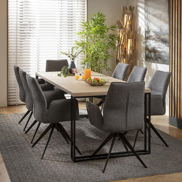 Quatropi 8 Seat Solid Wood Dining Set Herringbone Dining Table and Chairs Grey
