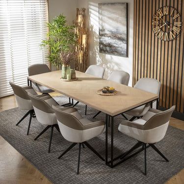 Quatropi 8 Seat Solid Wood Dining Set Herringbone Dining Table and Chairs White