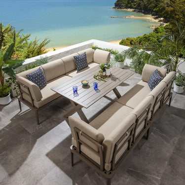Quatropi 8-Seater Aluminium Garden Dining Set Metal Outdoor Bench & Table in Beige S3