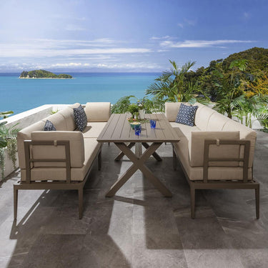 Quatropi 8-Seater Aluminium Garden Dining Set Metal Outdoor Bench & Table in Beige S3