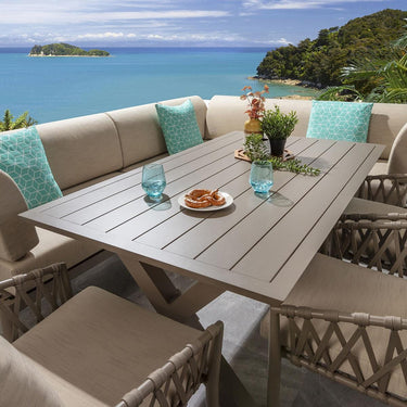 Quatropi 8-Seater Aluminium Garden Dining Set Outdoor Bench Table & Chairs in Beige L4