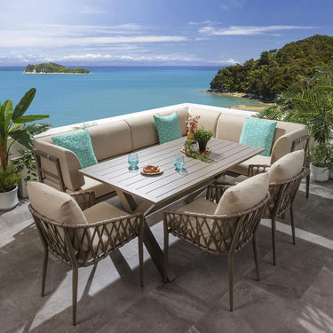 Quatropi 8-Seater Aluminium Garden Dining Set Outdoor Bench Table & Chairs in Beige L4