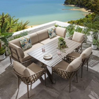 Quatropi 8-Seater Aluminium Garden Dining Set Outdoor Bench Table & Chairs in Beige S2