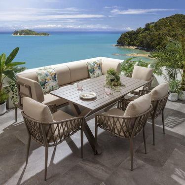 Quatropi 8-Seater Aluminium Garden Dining Set Outdoor Bench Table & Chairs in Beige S2