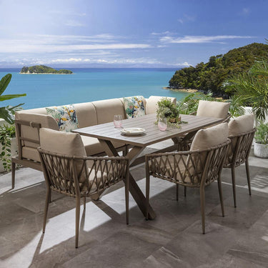 Quatropi 8-Seater Aluminium Garden Dining Set Outdoor Bench Table & Chairs in Beige S2