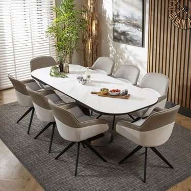 Quatropi 8 Seater Extendable Dining Set Ceramic Dining Table and Chairs White